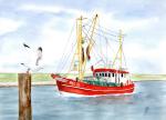 Postcard DIN-A6 fishing boat red B3